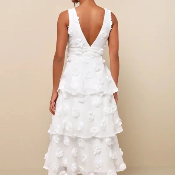 Lulus Exceptional Entrance White Sleeveless Tiered Rosette Midi Dress - Picture 2 of 3